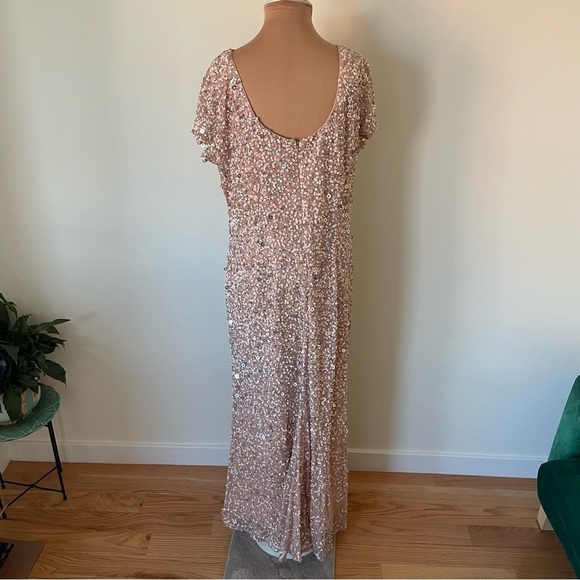 Adrianna Papell Scoop Back Sequin Gown Short Sleeve Evening Dress Blush EUC 16W - Picture 5 of 10